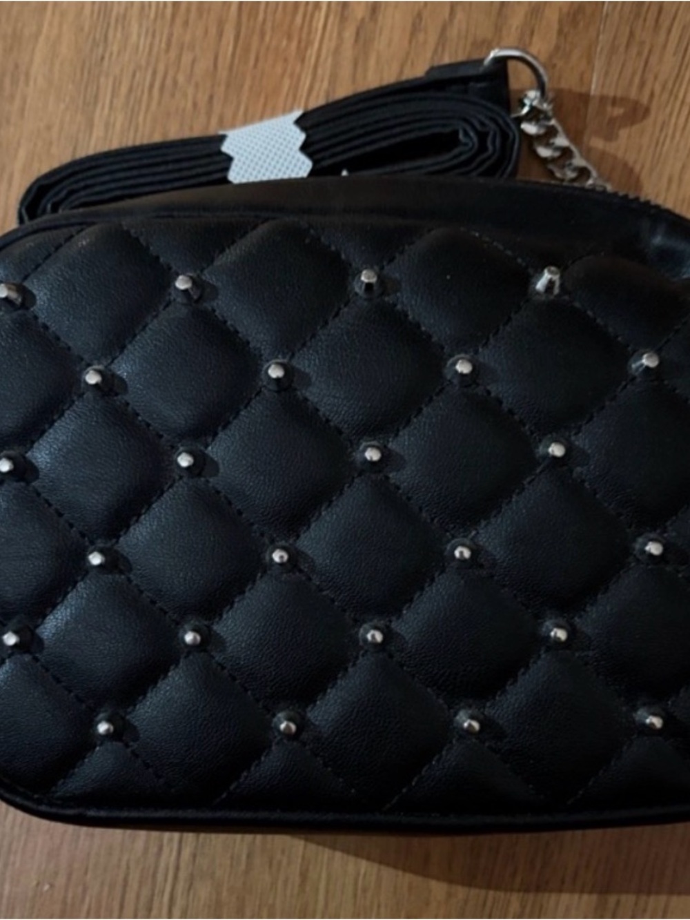 🖤 Rebecca Minkoff Black Quilted Studded Crossbody Bag Silver Chain Strap | NWOT